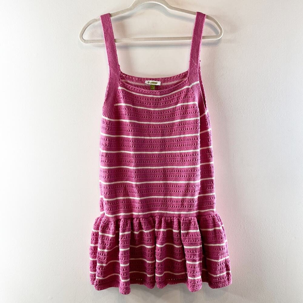 Celandine by Anthropologie Striped Sleeveless Crochet Minidress Pink White Large - Picture 4 of 6